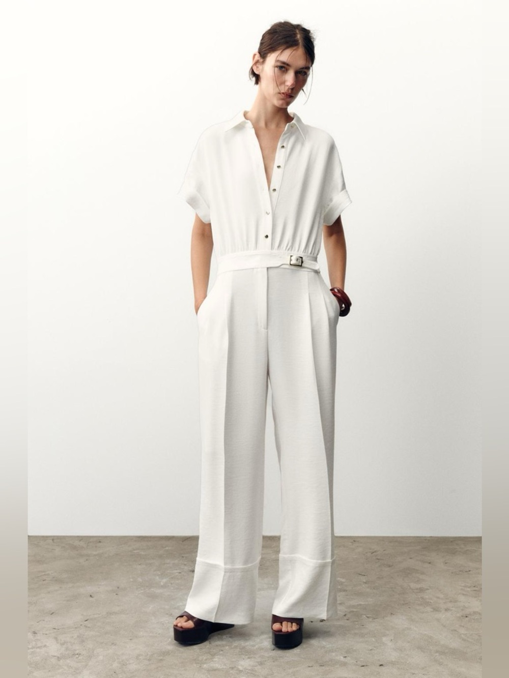 ZARA White Long Crepe Jumpsuit, S NWT